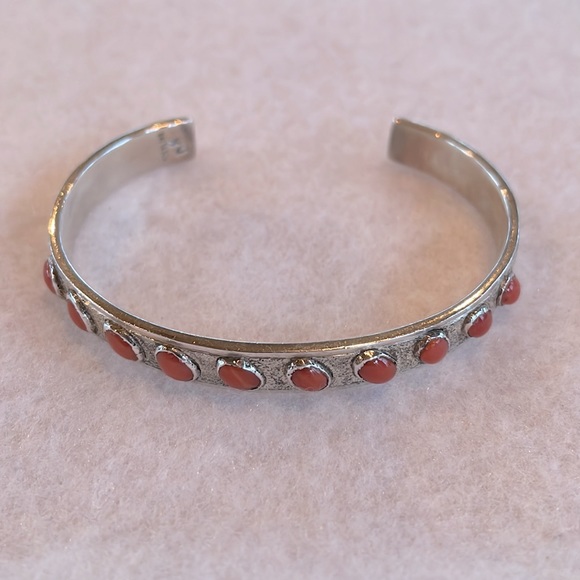 Red Coral Sterling Cuff Bracelet - Picture 2 of 4